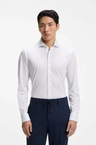 Bedrucktes Slim-Fit-Hemd aus Performance-Stretch-Jersey