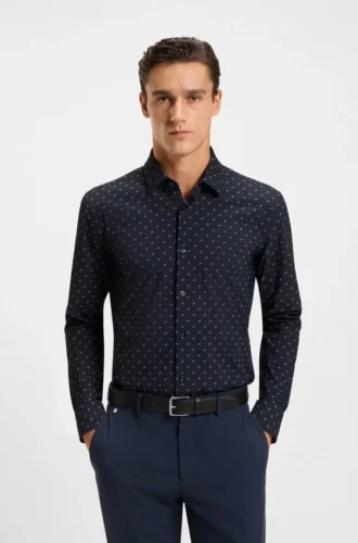 Bedrucktes Slim-Fit-Hemd aus Performance-Stretch-Jersey