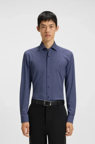 Bedrucktes Slim-Fit-Hemd aus Performance-Stretch-Jersey