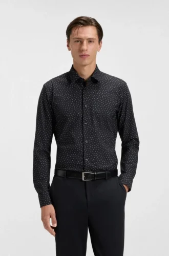 Bedrucktes Slim-Fit-Hemd aus Performance-Stretch-Jersey