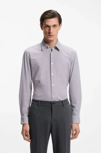 Bedrucktes Slim-Fit-Hemd aus Performance-Stretch-Jersey