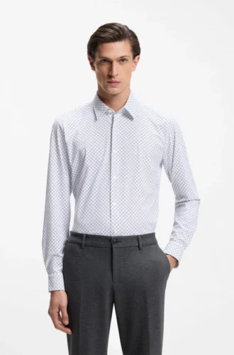 Bedrucktes Slim-Fit-Hemd aus Performance-Stretch-Jersey