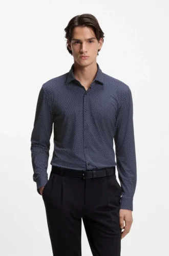 Bedrucktes Slim-Fit-Hemd aus Performance-Stretch-Jersey