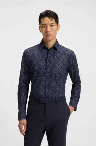 Bedrucktes Slim-Fit-Hemd aus Performance-Stretch-Jersey