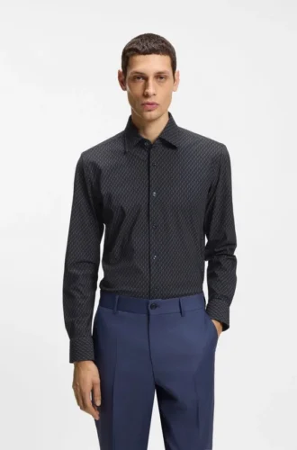Bedrucktes Slim-Fit-Hemd aus Performance-Stretch-Jersey