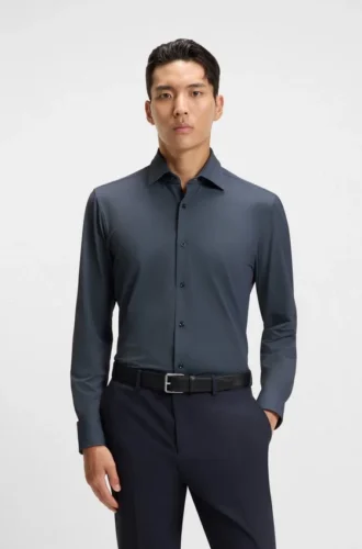 Bedrucktes Slim-Fit-Hemd aus Performance-Stretch-Material