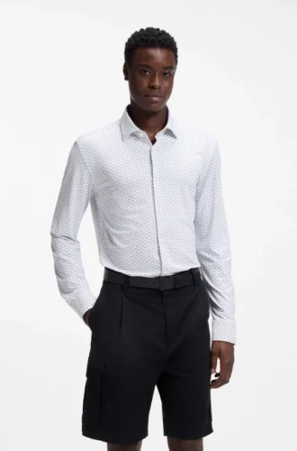 Bedrucktes Slim-Fit-Hemd aus Stretch-Jersey