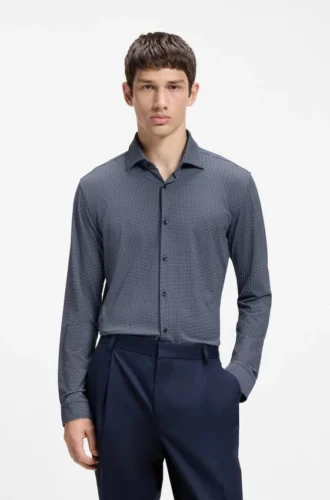Bedrucktes Slim-Fit-Hemd aus Stretch-Jersey