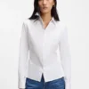 Bügelleichte Bluse in Slim-Fit aus Popeline-Baumwollmischung