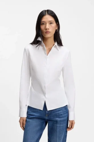 Bügelleichte Bluse in Slim-Fit aus Popeline-Baumwollmischung