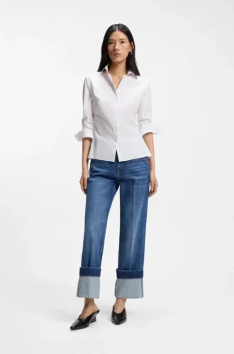 Bügelleichte Bluse in Slim-Fit aus Popeline-Baumwollmischung