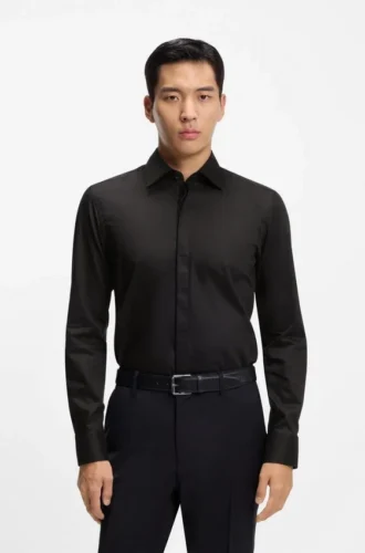 Bügelleichtes Slim-Fit-Hemd aus Baumwollpopeline