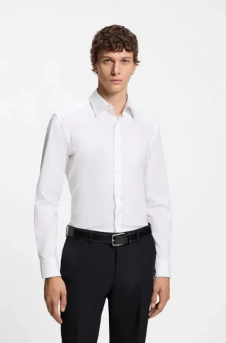 Bügelleichtes Slim-Fit-Hemd aus Stretch-Baumwollpopeline