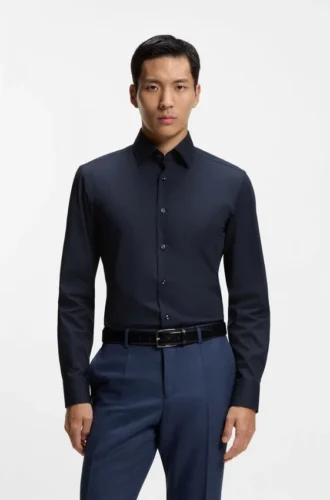 Bügelleichtes Slim-Fit-Hemd aus Stretch-Baumwollpopeline