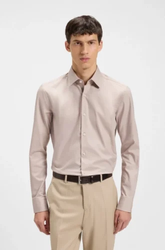Bügelleichtes Slim-Fit-Hemd aus Stretch-Baumwolltwill