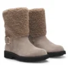 Biker-Stiefel aus Wildleder mit Kunstfellbesatz