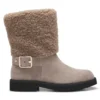 Biker-Stiefel aus Wildleder mit Kunstfellbesatz