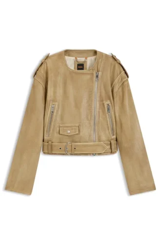 Bikerjacke aus genarbtem Leder in verkürzter Länge