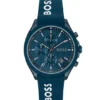 Blau beschichtete Chronographenuhr mit blauem Silikonarmband