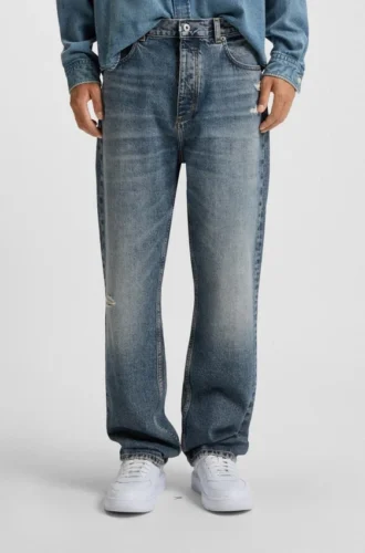 Blaue Baggy-Fit-Jeans aus Distressed-Denim