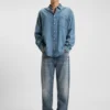 Blaue Baggy-Fit-Jeans aus Distressed-Denim