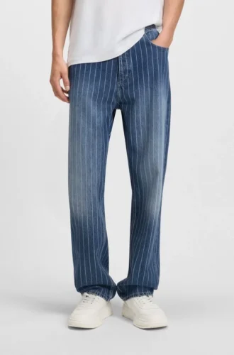 Blaue Baggy-Fit-Jeans aus gestreiftem Denim