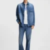 Blaue Baggy-Fit-Jeans aus gestreiftem Denim
