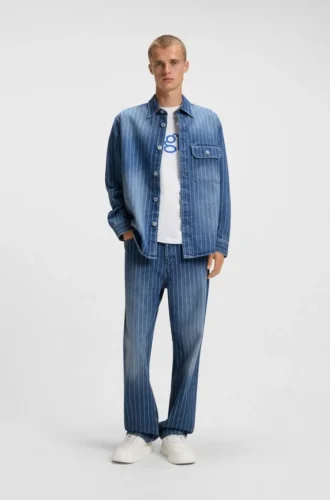 Blaue Baggy-Fit-Jeans aus gestreiftem Denim