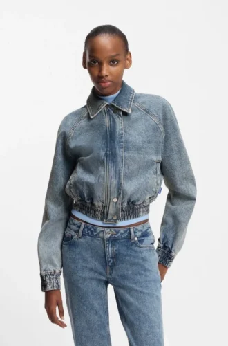 Blaue Bomberjacke aus Stretch-Denim