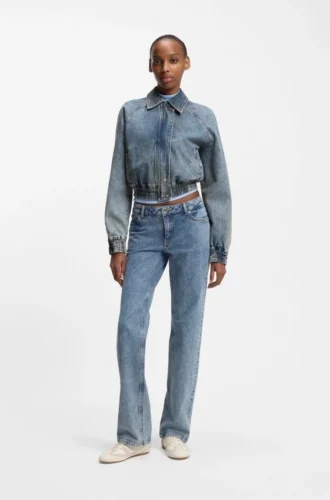 Blaue Bomberjacke aus Stretch-Denim