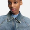 Blaue Bomberjacke aus Stretch-Denim