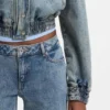 Blaue Bomberjacke aus Stretch-Denim