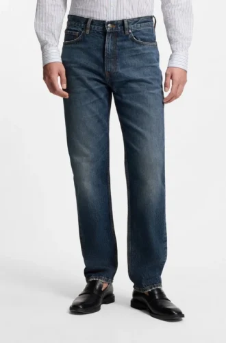Blaue Jeans in Regular-Fit aus Denim mit Vintage-Waschung