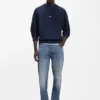 Blaue Jeans in Regular-Fit aus Denim mit Whiskers