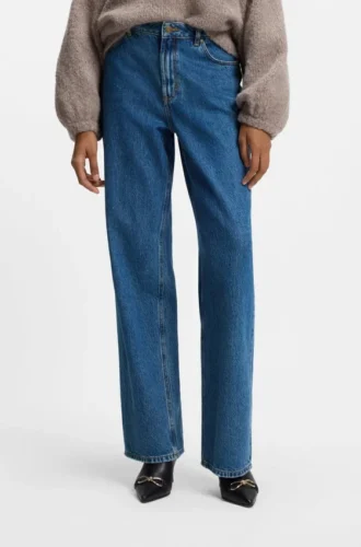 Blaue Jeans mit weitem Bein aus festem Denim