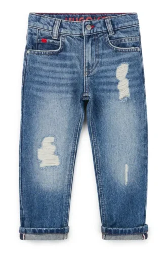 Blaue Kinder-Jeans in Regular-Fit aus Distressed-Denim