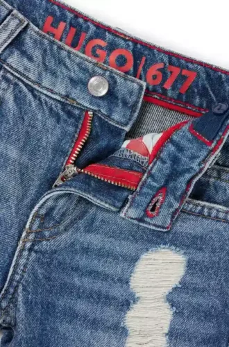 Blaue Kinder-Jeans in Regular-Fit aus Distressed-Denim