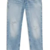 Blaue, konisch geschnittene Jeans aus Distressed-Denim Blaue, konisch geschnittene Jeans aus Distressed-Denim