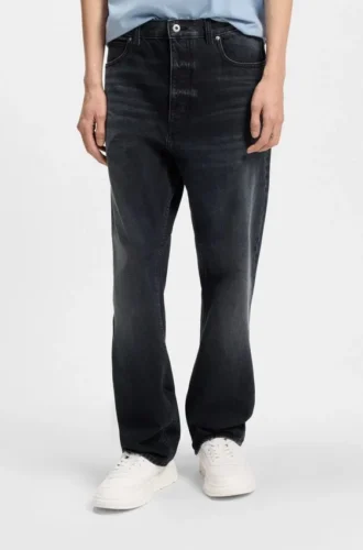 Blaue-schwarze Baggy-Fit-Jeans aus festem Denim