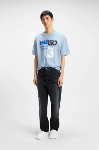 Blaue-schwarze Baggy-Fit-Jeans aus festem Denim