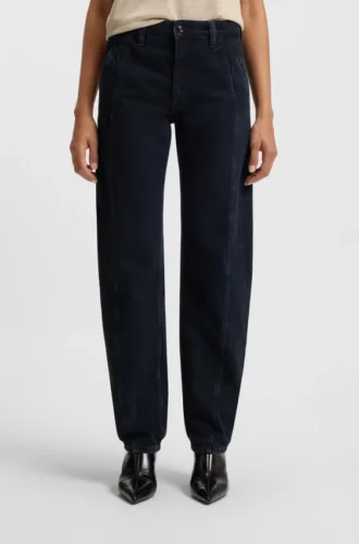 Blaue-schwarze Barrel-Leg-Jeans aus weichem Denim