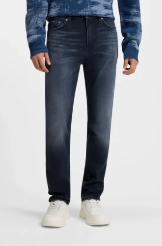 Blaue-schwarze Slim-Fit-Jeans aus Stretch-Denim