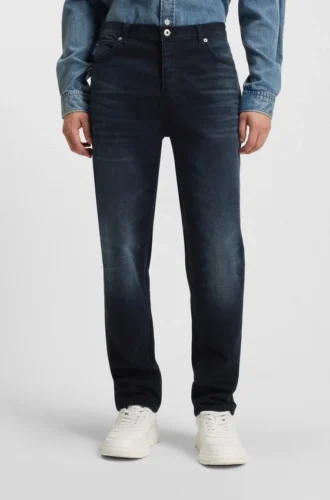Blaue-schwarze Tapered-Fit-Jeans aus Stretch-Denim