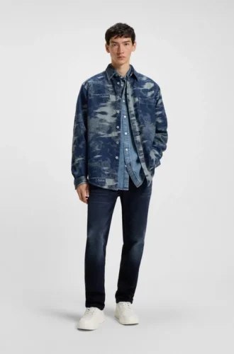 Blaue-schwarze Tapered-Fit-Jeans aus Stretch-Denim