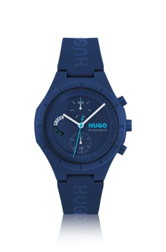 Blaue Uhr mit Silikonarmband mit Logo