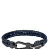 Blaues Armband aus geflochtenem Leder mit schwarzem Karabinerverschluss