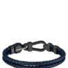 Blaues Armband aus geflochtenem Leder mit schwarzem Karabinerverschluss