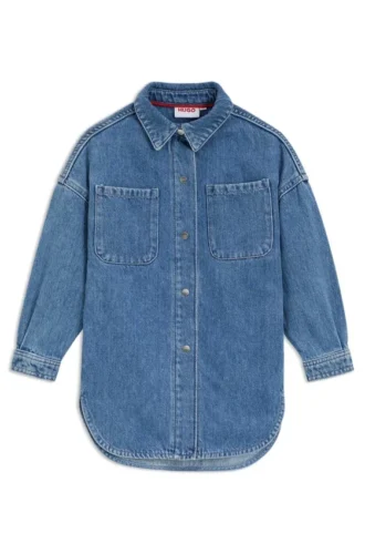 Blaues, locker sitzendes Kinderhemd aus Baumwoll-Denim