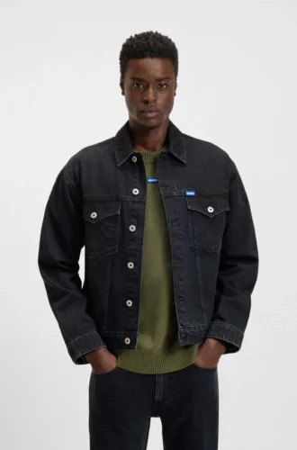 Blaues-schwarzes Jacke in Regular-Fit aus festem Denim