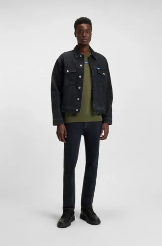 Blaues-schwarzes Jacke in Regular-Fit aus festem Denim